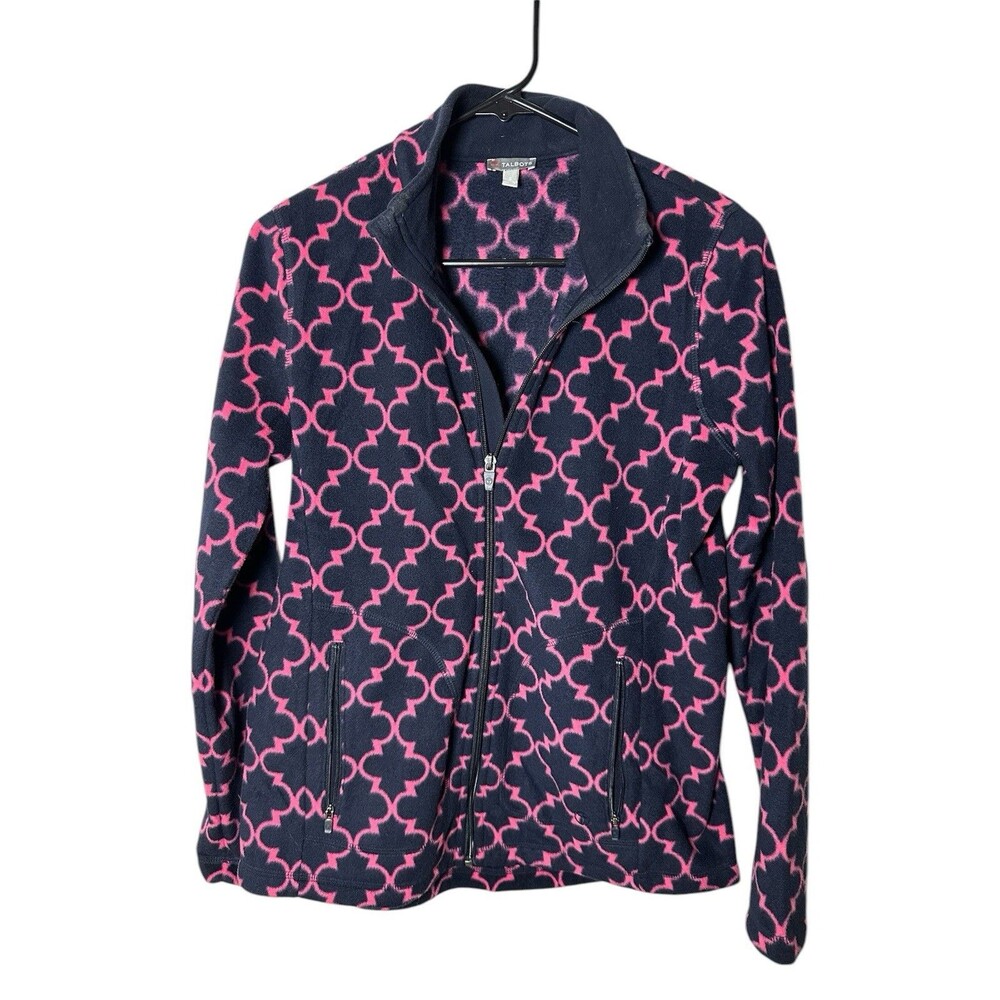 Talbots Fleece Jacket Pink & Navy Women’s Size Medium, Soft With Zip Pockets